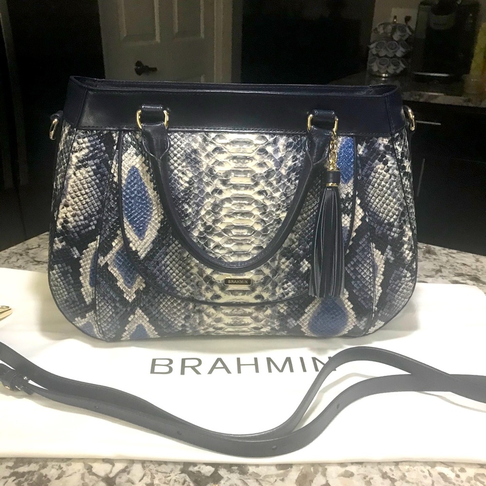 Brahmin Cobalt Ballington Snakeskin handbag